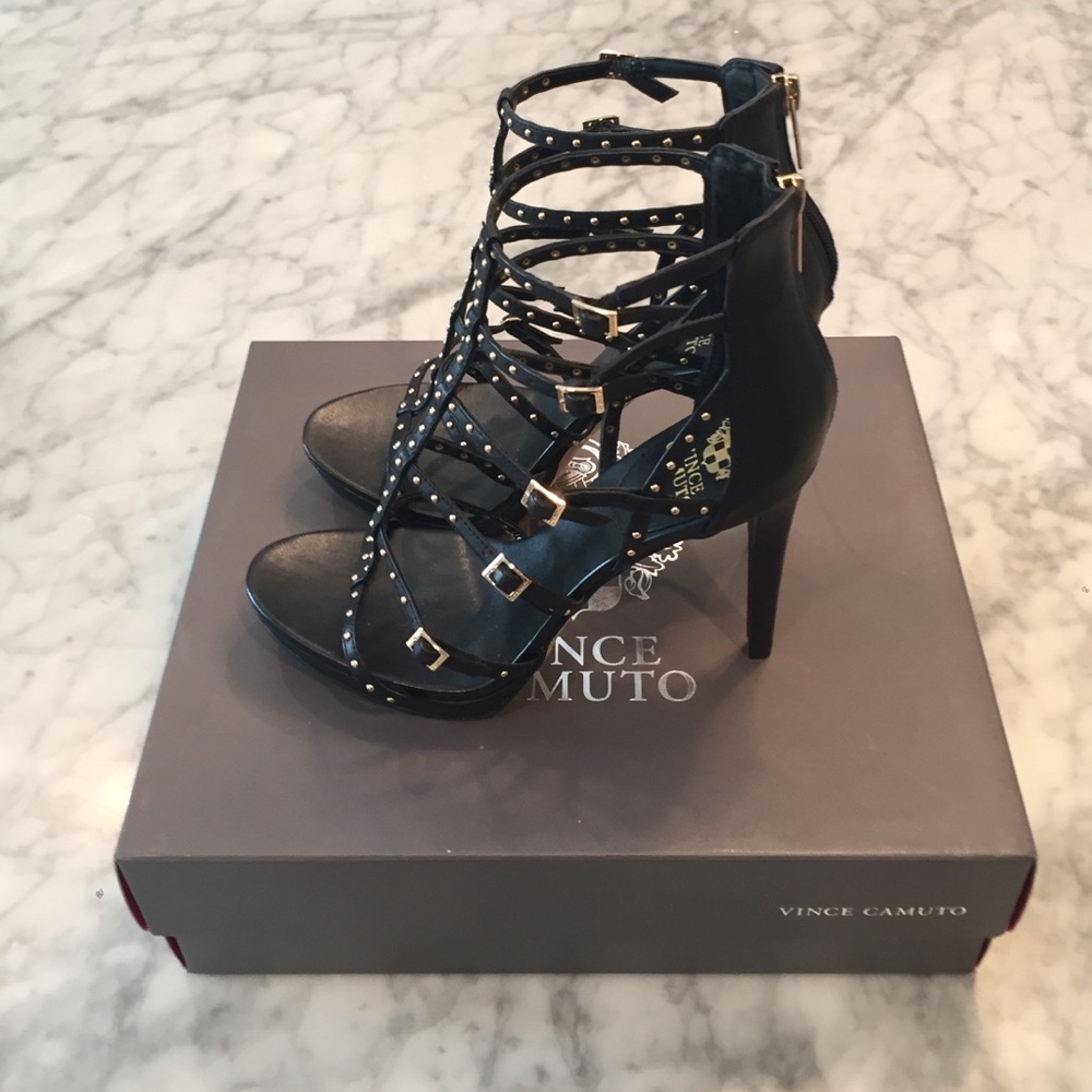 Black Vince Camuto heels leather upper 81/2 - Picture 2 of 4